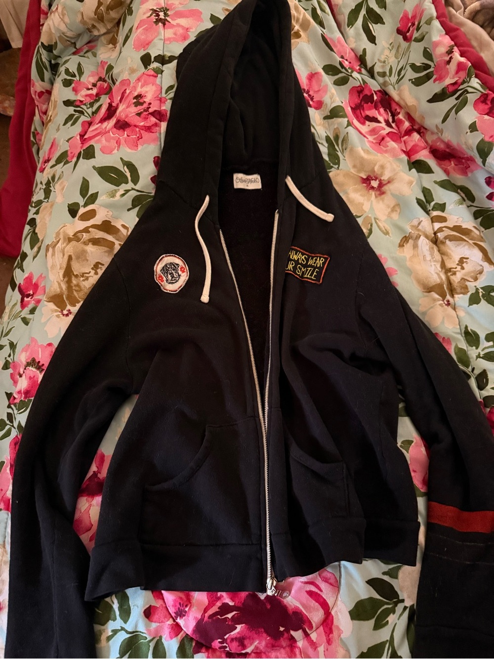 Lauren Moshi Black Zip Hoodie with Patch Details